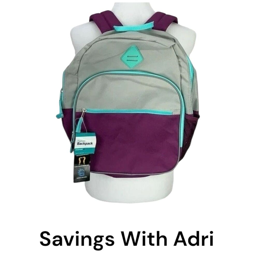 Wexford Fashion Backpack Purple Gray Color Block NEW
